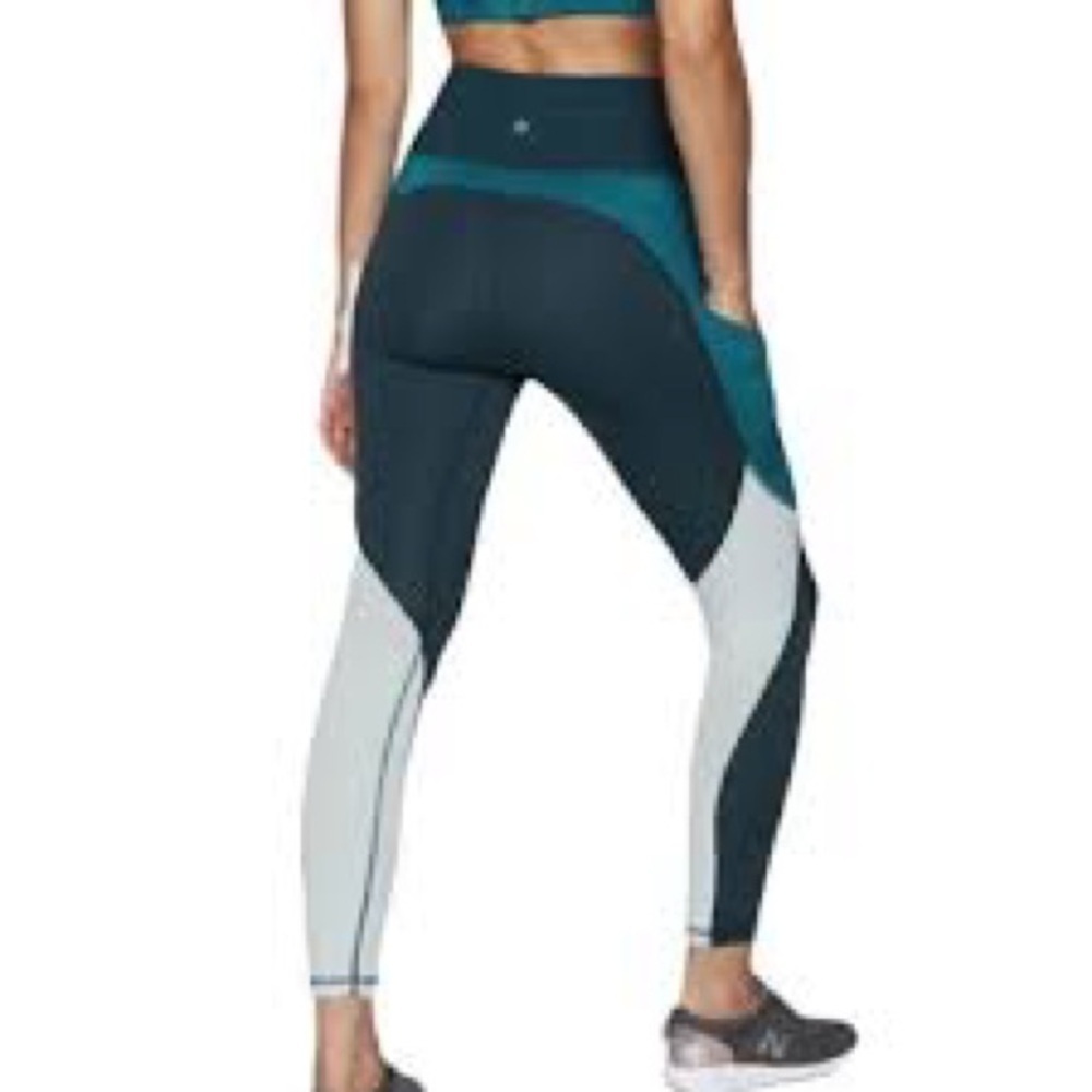 Athleta Blue and Green Leggings Dynamic Colorblock Design